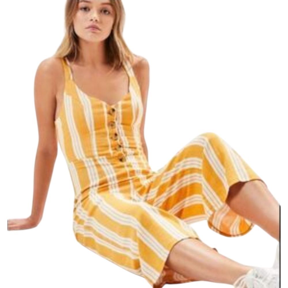 Cali 1850 Pac Sun Linen Blend Stripe Wide Leg Ceopped Jumpsuit Size Small